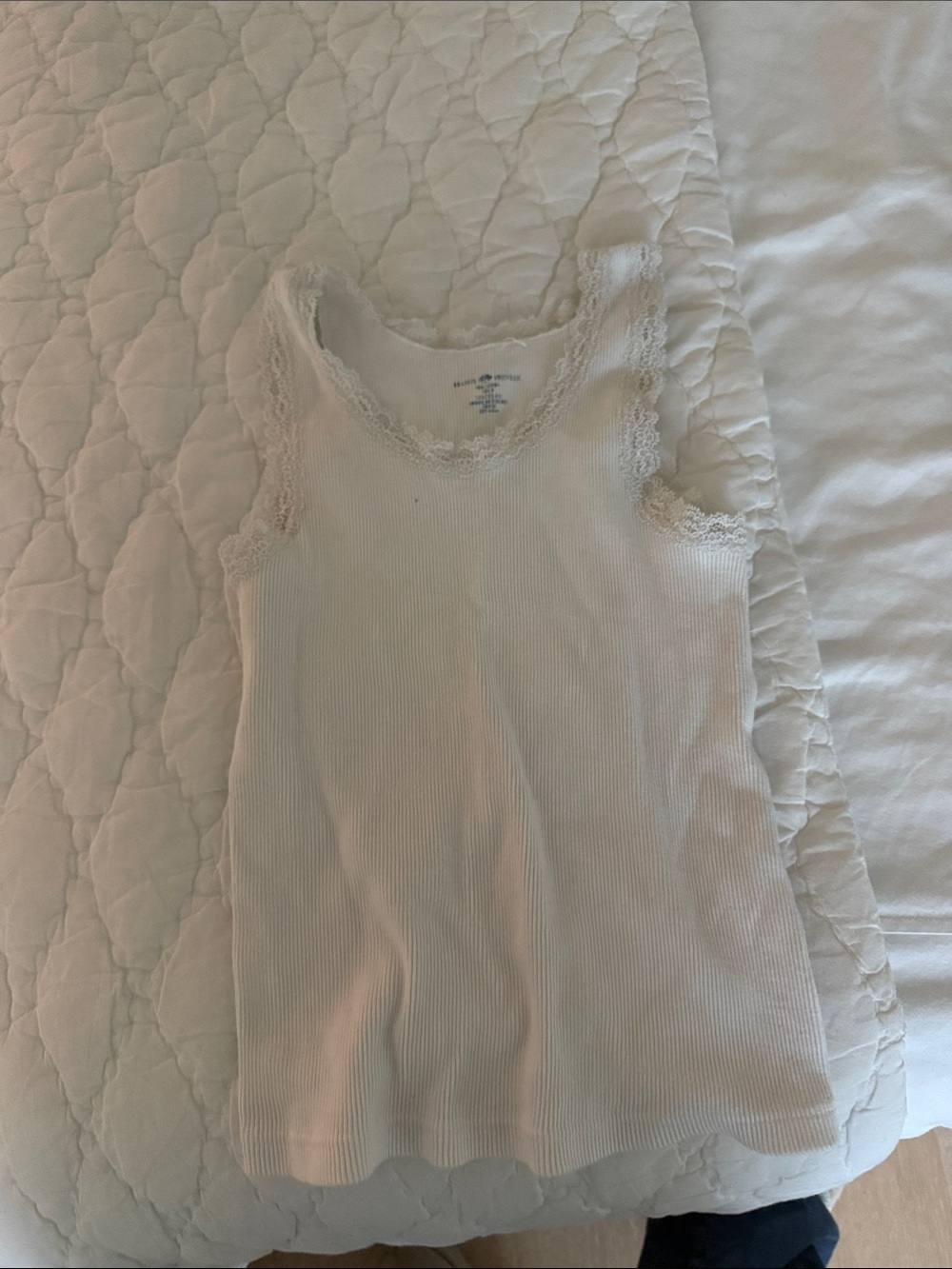 Brandy Melville Cream Lace-Trim Ribbed Tank Top